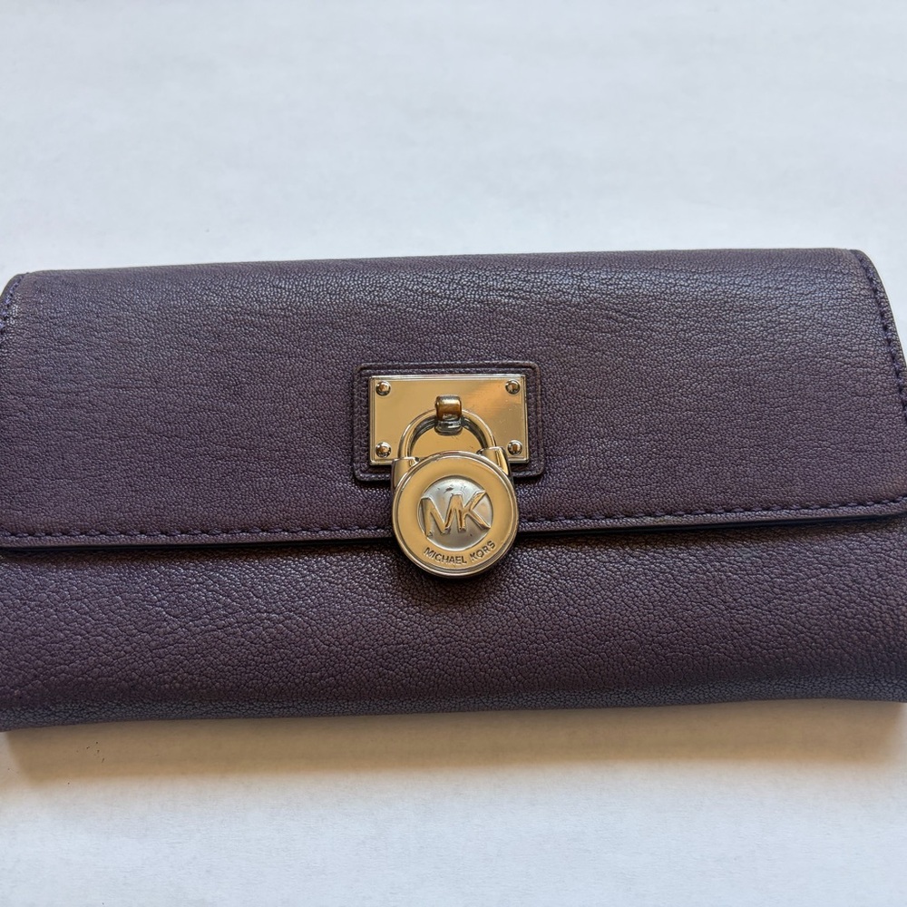 Michael Kors Dark Purple Wallet with Gold Accents